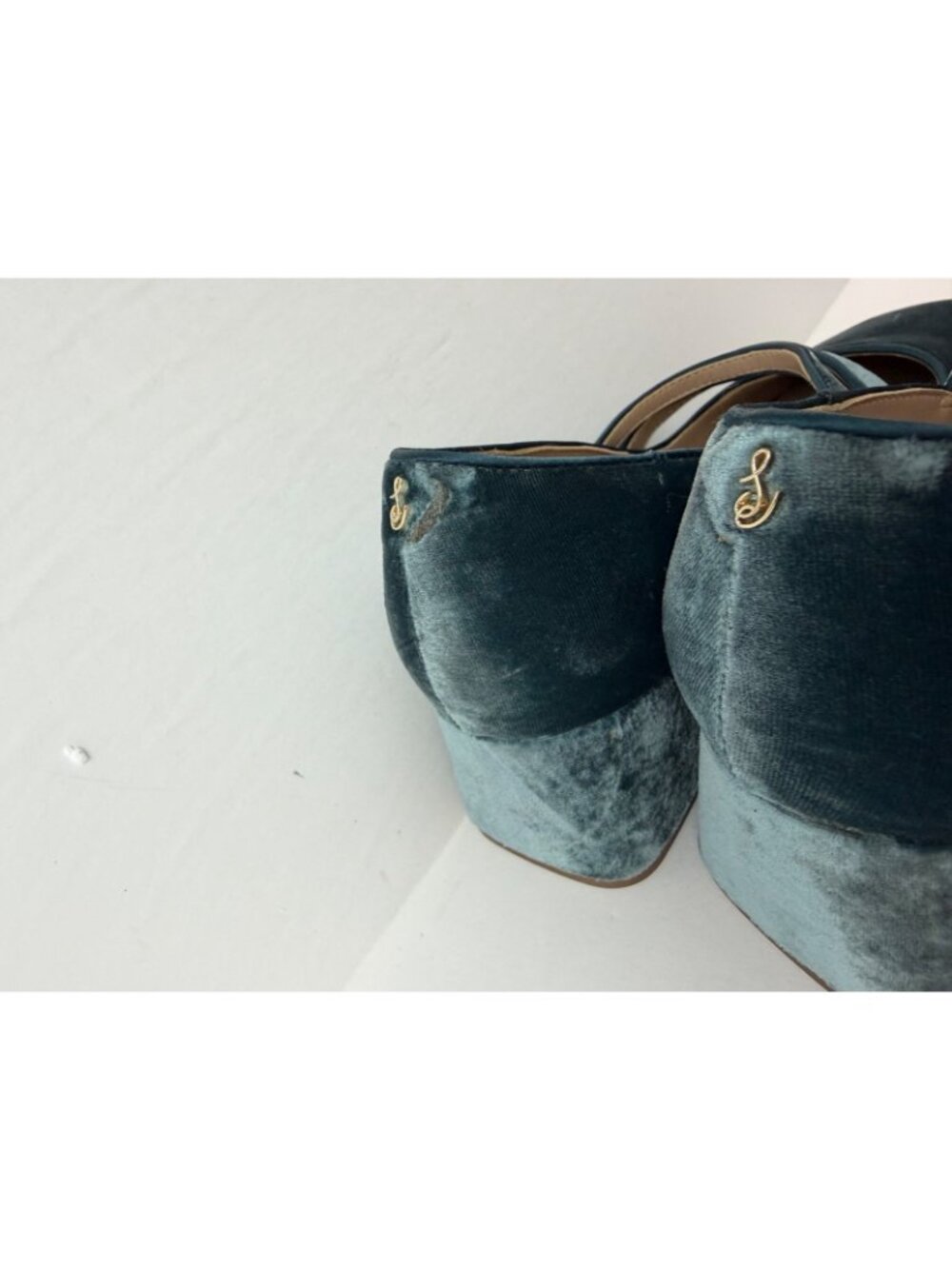 Sam Edelman Blue Velvet Double-Strap Block Heel Pumps - Picture 10 of 16